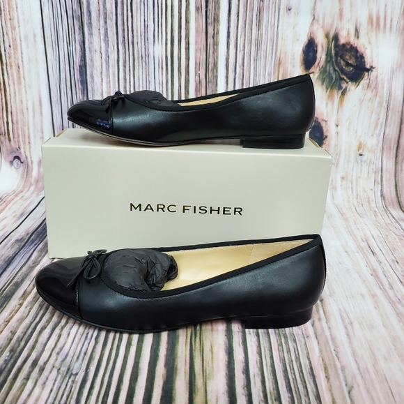 Marc Fisher Shoes - Marc Fisher Black Jodi Cap Toe Bow Ballet Flats